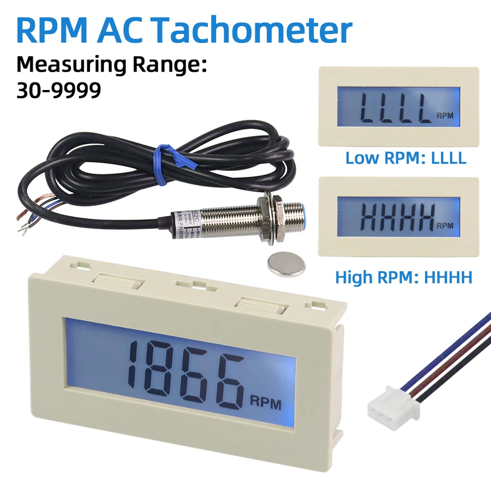 LED RPM Meter With Hall Sensor DC 8-24V 4-Digit LED Tachometer RPM ...