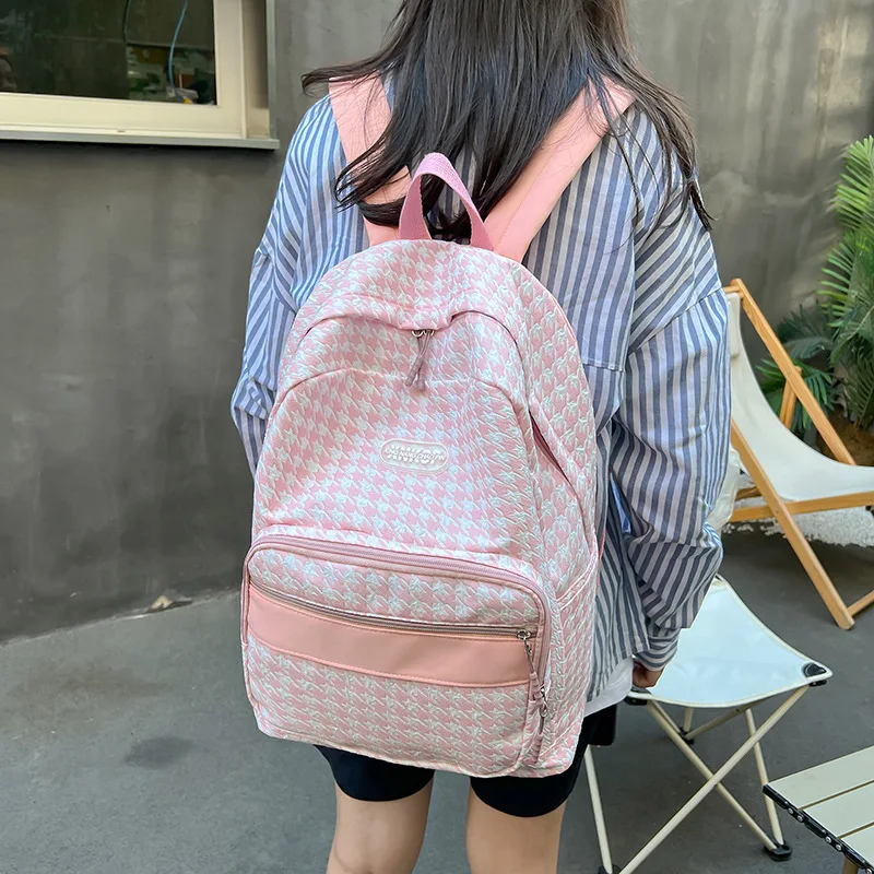 

Fashion Girls Houndstooth Backpack 2023 Leisure New Shoulder Bag Women Laptop Mochila Bookbag Travel Rucksack For Female