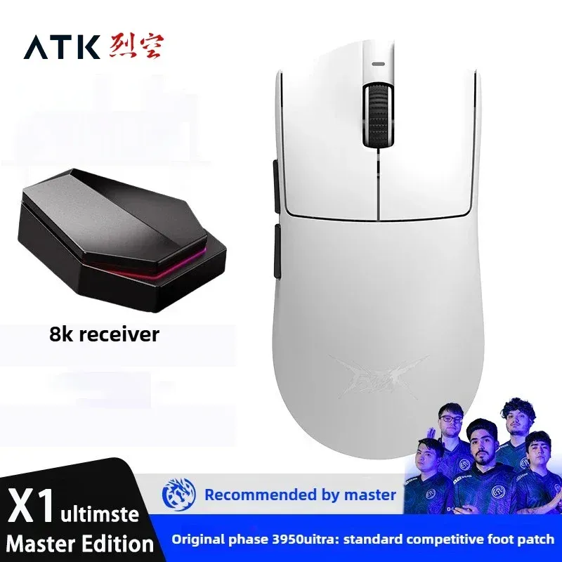 ATK X1 Ultimate Mouse 2.4g Wireless 8K Hz Paw3950Ultra Lightweight Ergonomic High Performance FPS Gaming Mouse Custom Gamer Gift
