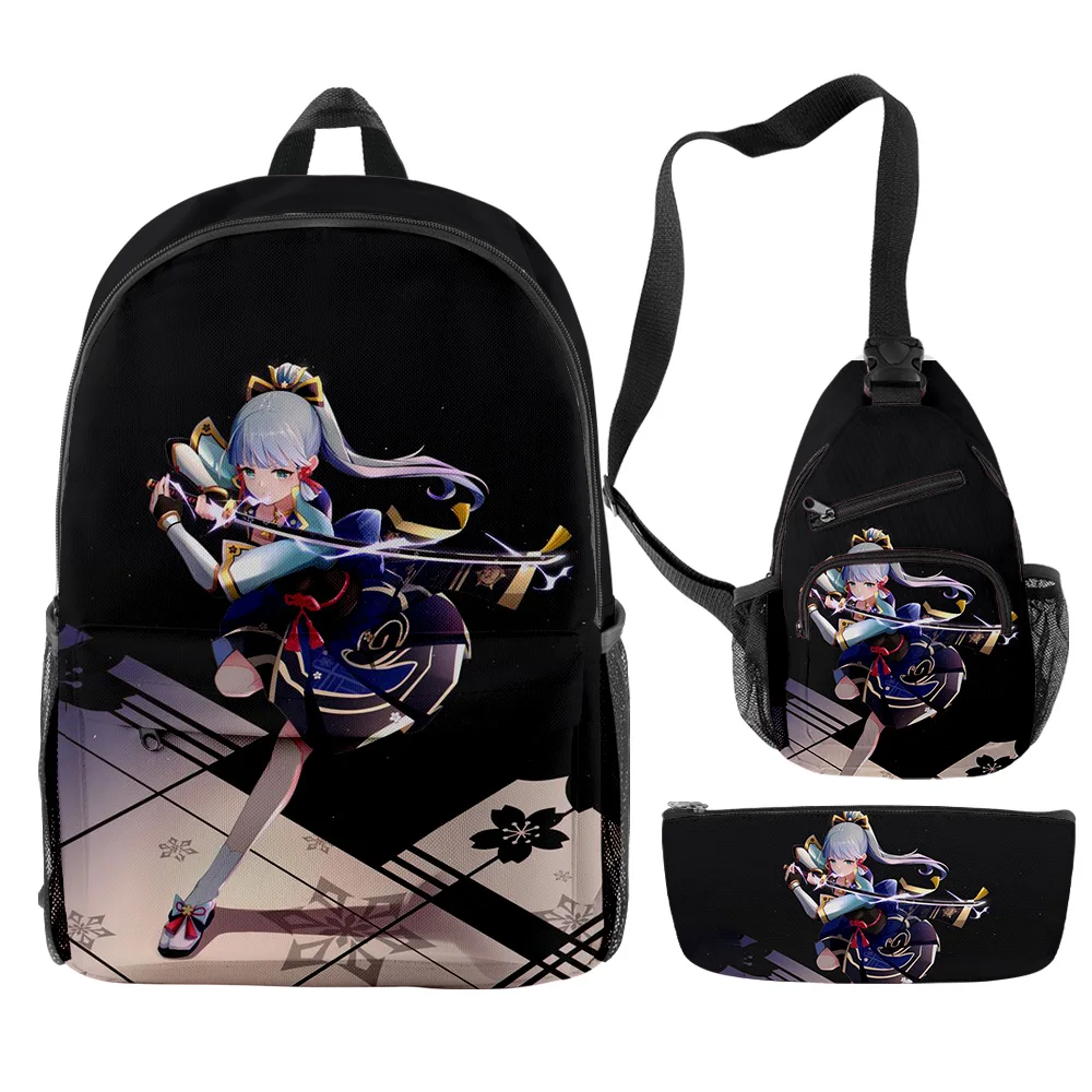 Cartoon Genshin Impact Kamisato Ayaka 3pcs/Set Backpack 3D Print Bookbag Travel Laptop Daypack Backpacks Chest Bags Pencil Case