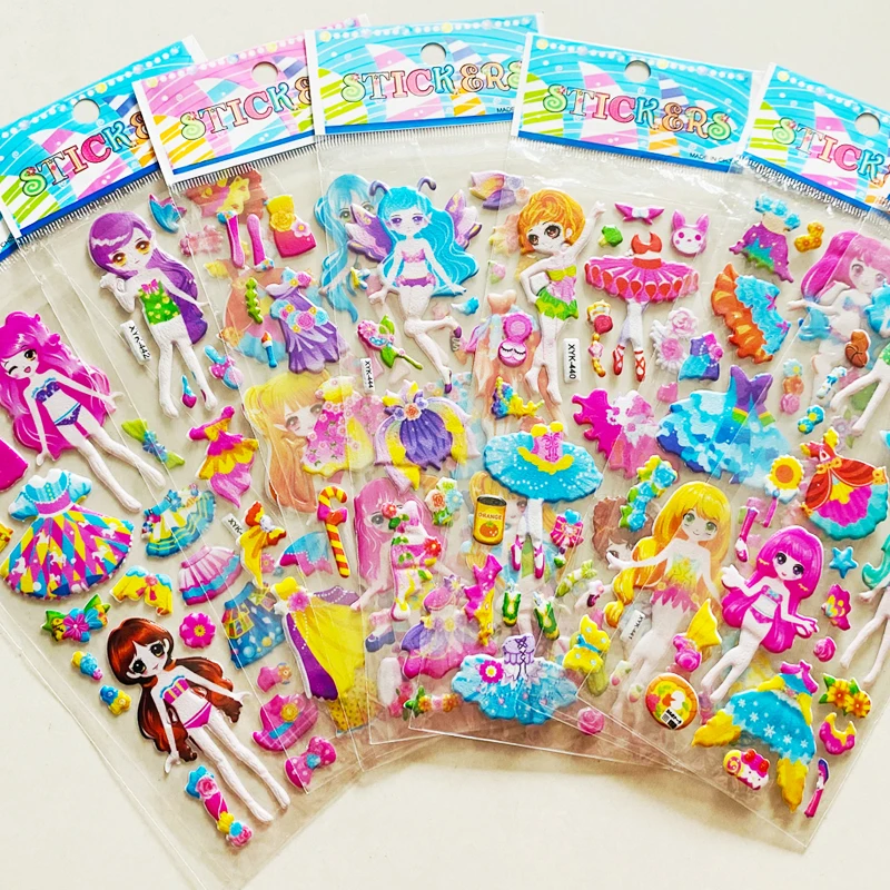 8Sheets Cartoon Dress Up 3D Bubble Stickers Lovely Princess Change Clothes  DIY Kawaii Sticker Toys for Kids Girls Birthday Gifts