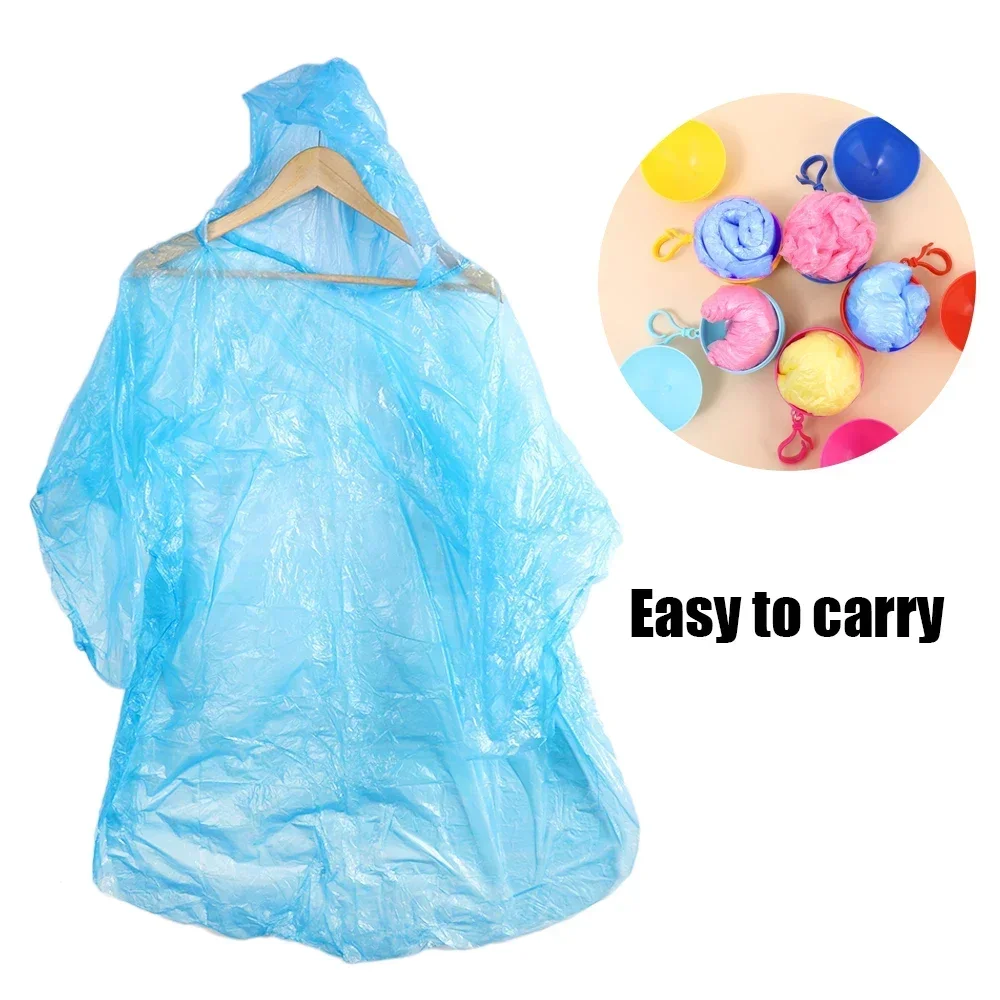 Waterproof Raincoat 1/2/3PCS Portable Mini Raincoats Ball for Adults Kids Disposable Rain Ponchos Rainwear Cloak Rain Gear Keyring Ball with Hook