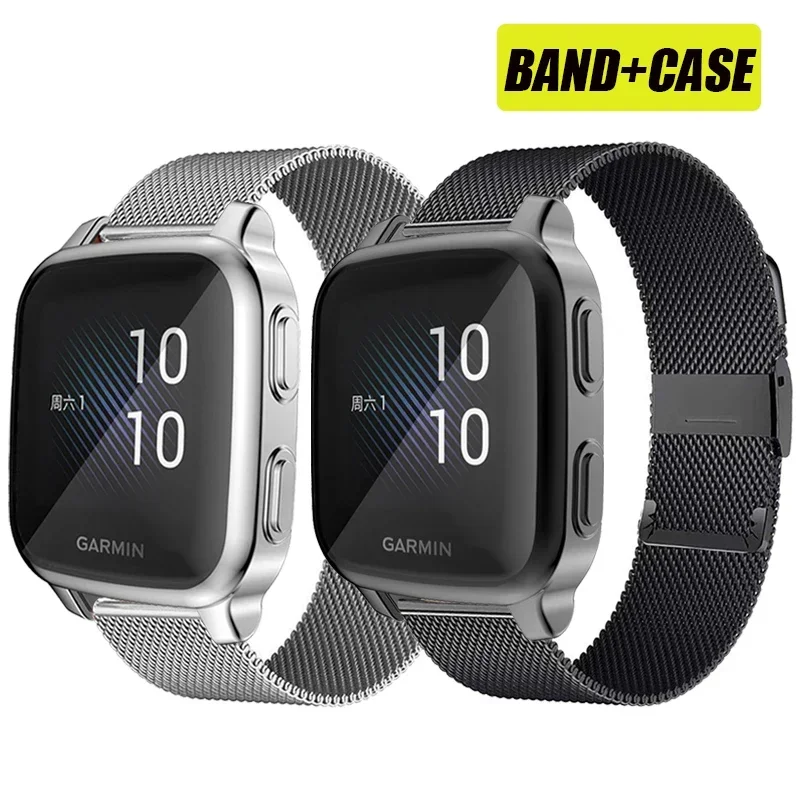 Garmin Venu Sq SQ2 용 금속 스트랩 + 케이스 보호대 Garmin Venu Sq 음악 팔찌 풀 커버 프레임 용 스마트 시계 액세서리