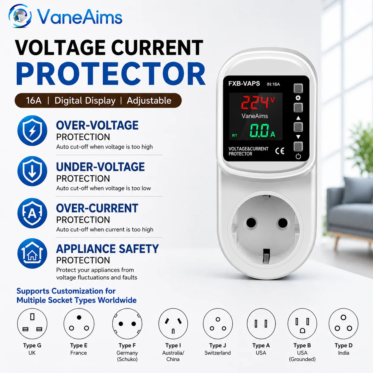Universal Adjustable Voltage Protection Socket