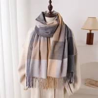 Luxury Fashion Rainbow Color Plaid Designer Winter Scarf Women Cashmere Shawl Outdoor Blanket Wrap Pashmina Tassel Warm Lady - Image 3