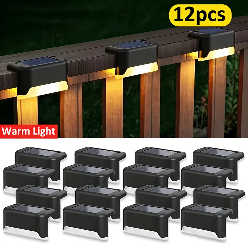 Warm White LED Solar Step Lamp Path Stair Outdoor Garden Lights Waterproof Balcony Light Decoration for Patio Stair Fence Light