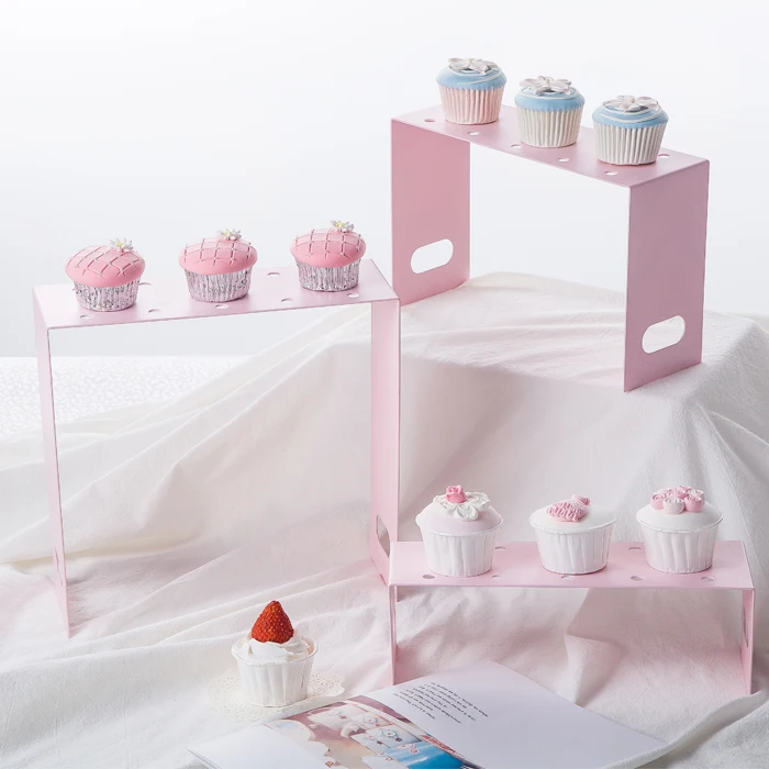 Pink Sweet Dessert Table Supplier Baker Showcase Cake Stand Wedding Props Decoration Tools Hollow Lace Tray Dessert Candy Bar