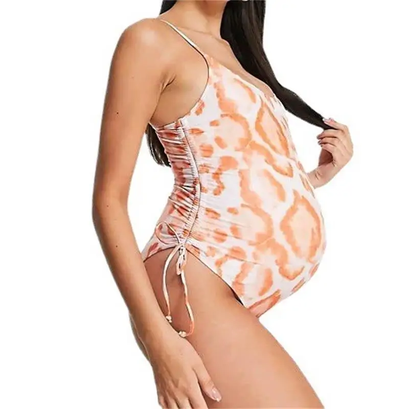 M-5XL Maternity Swimsuits One Piece Leopard Print Drawstring Slim Bikinis Summer Beach Swimwear Bathing Suit For Pregnancy Women