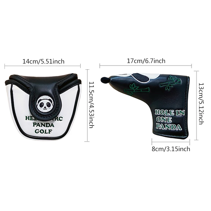 Golf Putter Cover Cute Panda Golf Headcover Magic Tape For Mallet Blade Putter Synthetic Leather Golf Club Head Protector