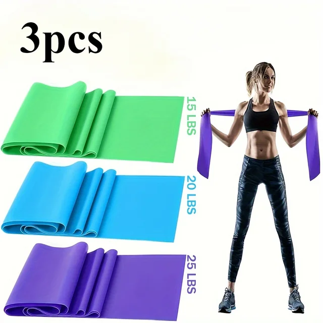 Three sets of yoga resistance bands, TPE elastic stretching bands with four resistance levels, and exercise equipment for fitnes