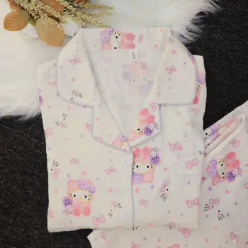 مجموعة ملابس نوم هالو كيتي للخريف والشتاء للنساء 2026 ملابس نوم جديدة مريحة وناعمة بدلة منزلية بأكمام طويلة ملابس منزلية لطيفة 2