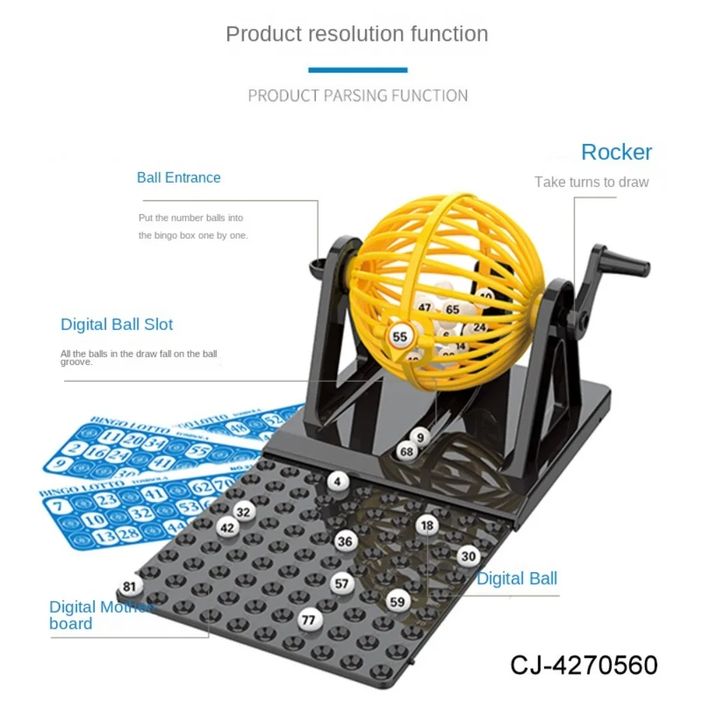 High Quality ABS Bingo Lotto Game Set Interactive Revolving Machine Bingo Cage Game Rotary Cage Balls Home Entertainment