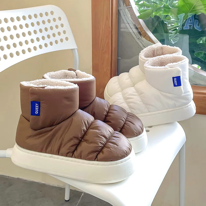 Queeyhome Winter Women Elevated Sole Slip Waterproof Resistant Thick Soled Indoor Outdoor Snow Boots Comfortable Shoes Man Ski Boots