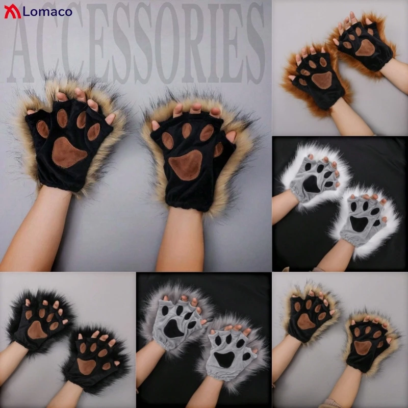 Accesorio Halloween Cosplay Guantes Pata Gato TTYAO REII - Piel Sintética Halloween Cosplay Sin Dedos Guantes Pata Lobo Cosplay