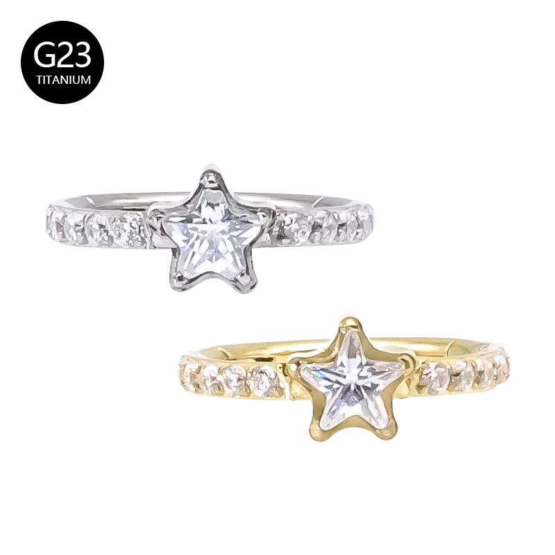 G23 Titanium Nose Piercing Hoop Septum Clicker With Zircon Stone Ear Cartilage Daith Helix Conch Earrings 16G Piercing Jewelry