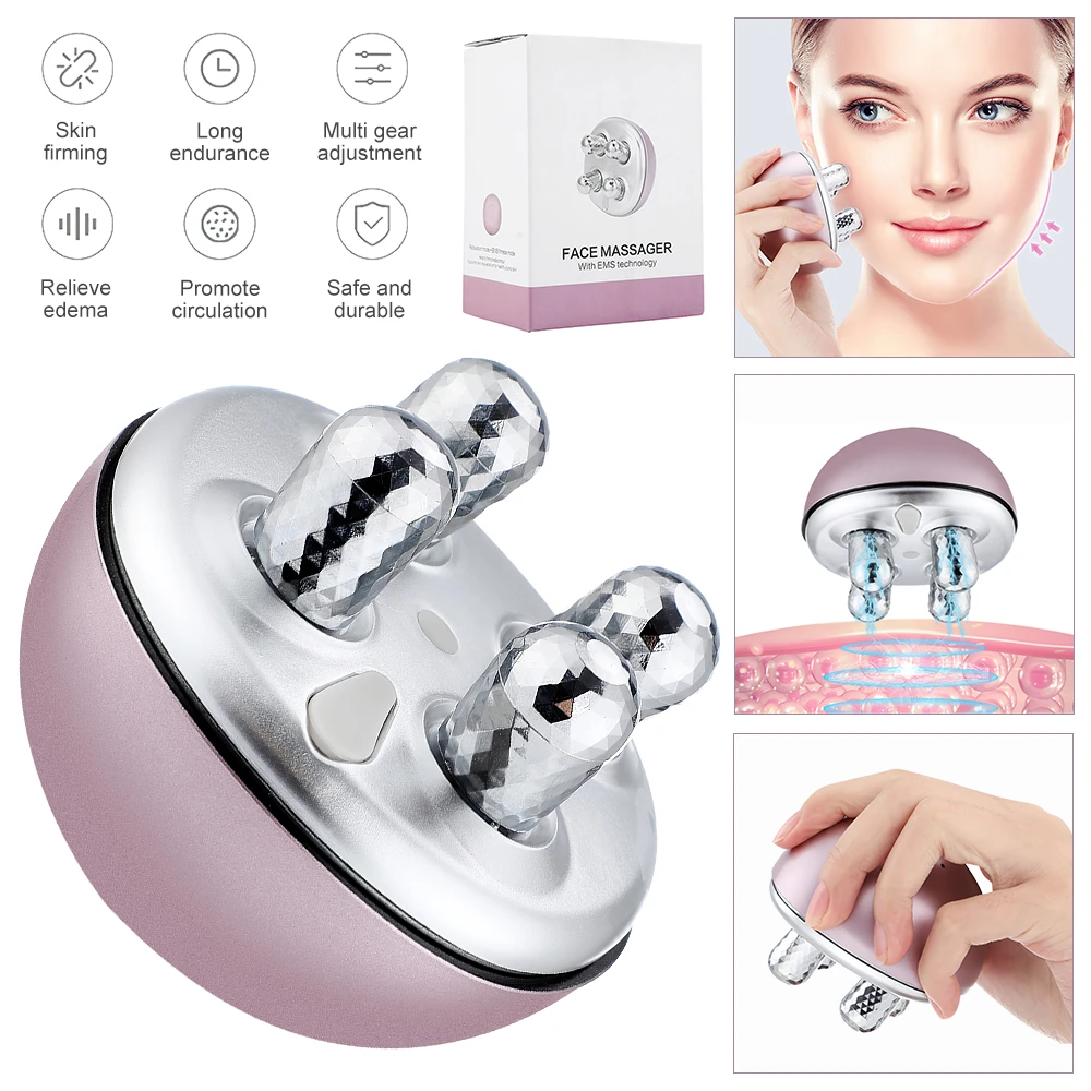 EMS Rechargeable Roller Face Lift Massager Micro Current Tighten Face