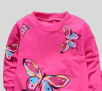 Girls 2Pcs Tracksuit Colorful Butterfly Print Crew Neck Long Sleeve Sweatshirt Elastic Cuff Jogger Pants Kids Casual Outfit Set 6