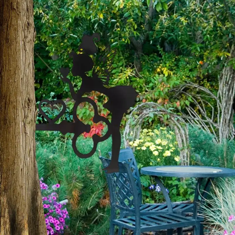 Metal Fairy Garden Stake Fairy Key Garden Figure Ornament Black Iron Art Decorative Metal Crafts For Indoor Outdoor Home Yard