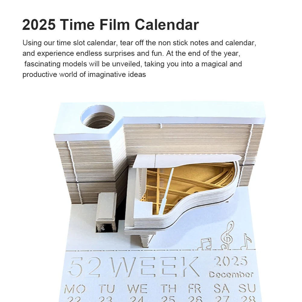 피아노 책상 달력 2025 창의적인 책상 달력 3D 메모 패드 종이 조각 예술 메모 패드 노트패드 방 꾸미기 선물