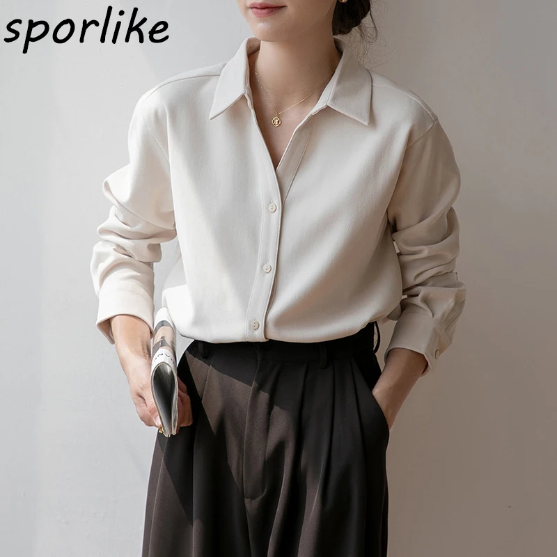 

Sporlike весенние наряды для женщин 2023 женские рубашки однотонная блузка Женская рабочая одежда с V-образным вырезом