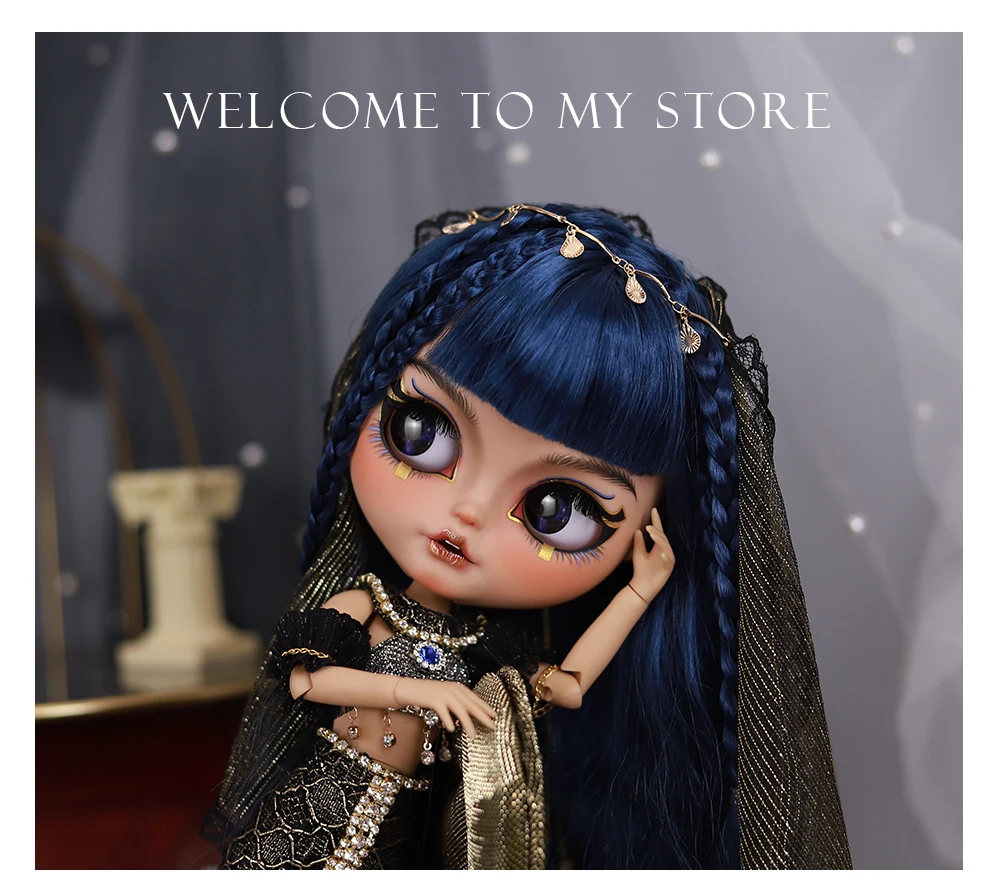 Neo Blythe Doll with Blue Hair, Tan Skin, Matte Smiling Face & Custom Jointed Body 1