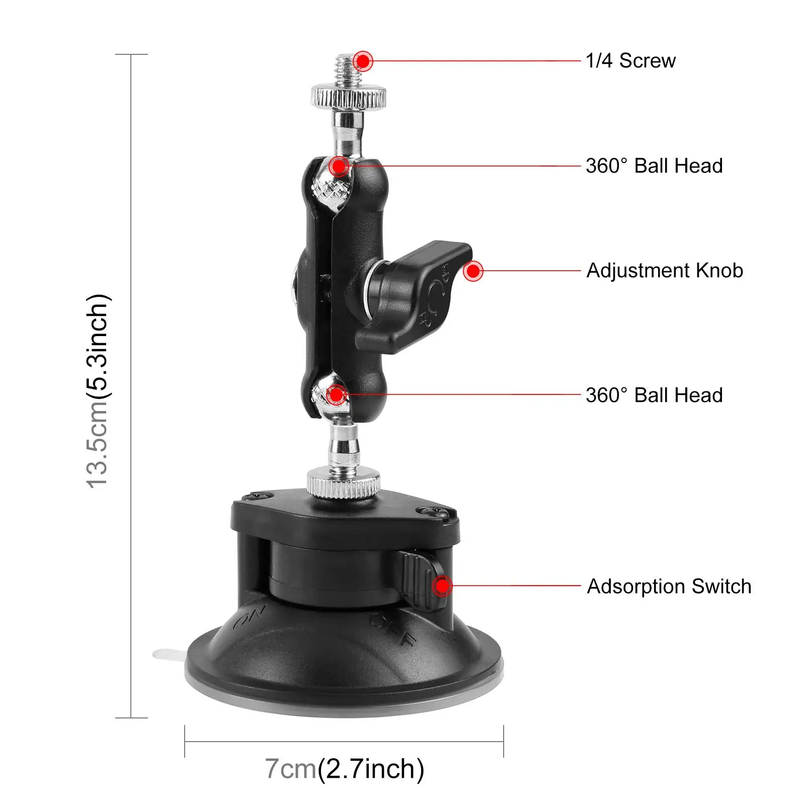 PULUZ Upgraded 1/4 inch Magic Arm Suction Cup Mount