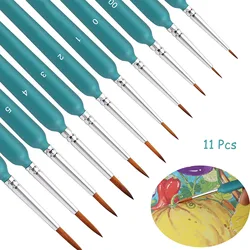 11-Piece Professional Miniature Paint Brush Set for Artists - Weasel Hair Brushes for Gouache, Watercolor, and Oil Painting (Green)