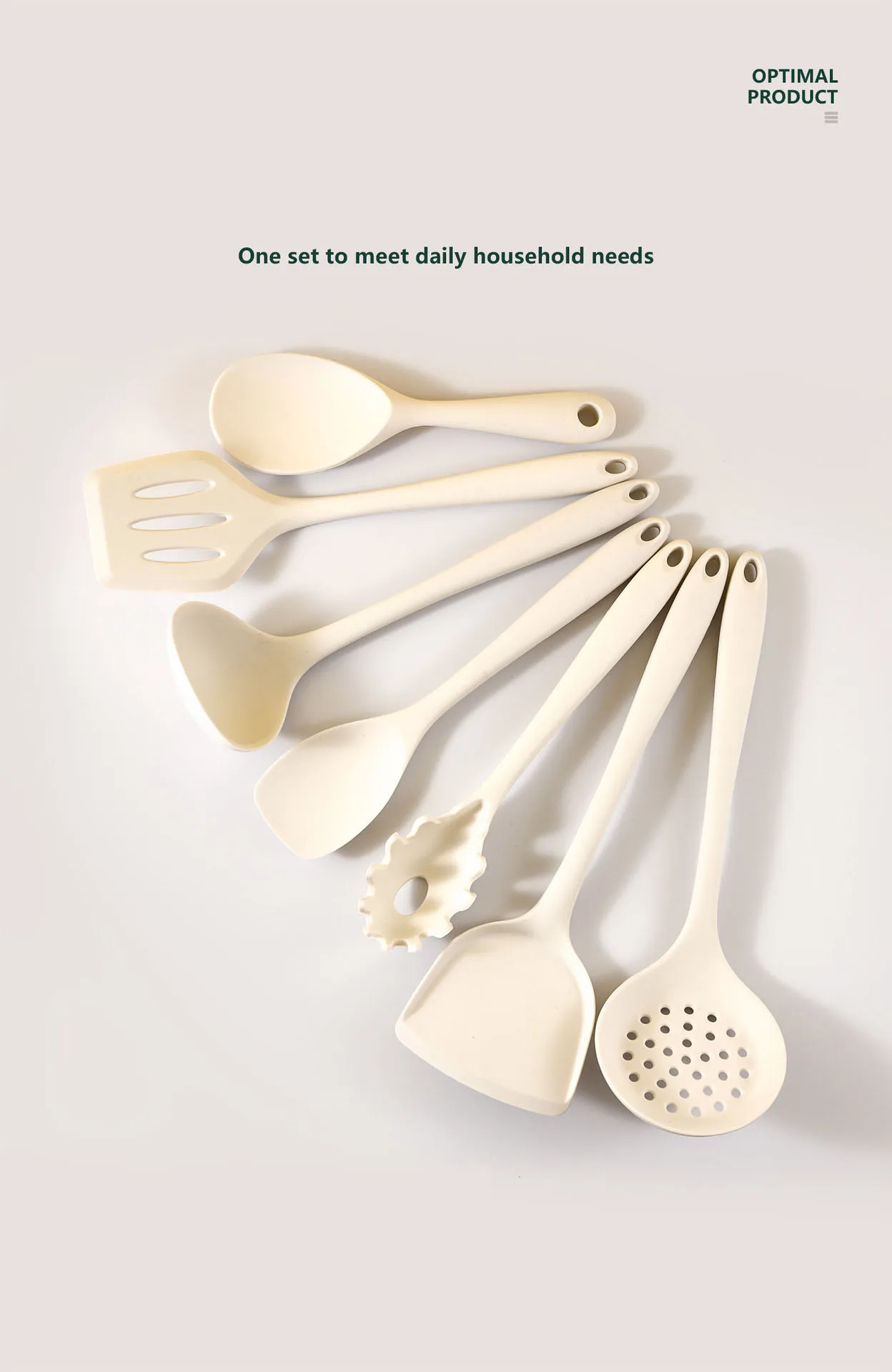 Description Picture 4 of itemHeat Resistant Silicone Cooking Utensil Set White Spatula Soup Spoon Brush Ladle Pasta Colander Non-stick Cookware Kitchen Tools