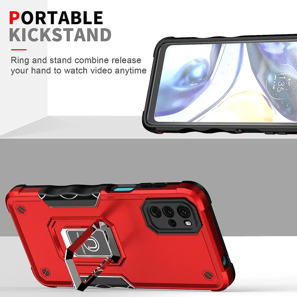 KEYSION Stoßfeste Rüstungshülle für Motorola Moto G22 Silikon + PC-Ringständer Telefonrückseite für Motorola MOTO G22_voghion.com