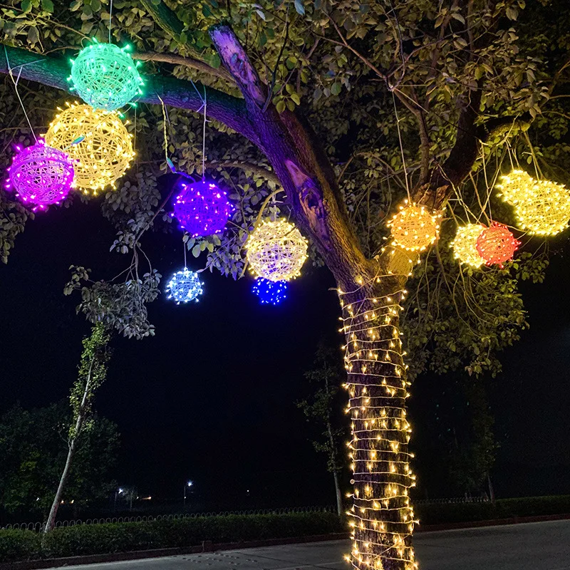 Christmas Festoon Rattan Ball LED Light Ramadan Outdoor Hanging Lamp Fairy String Light for Holiday Wedding Party Decoration 4