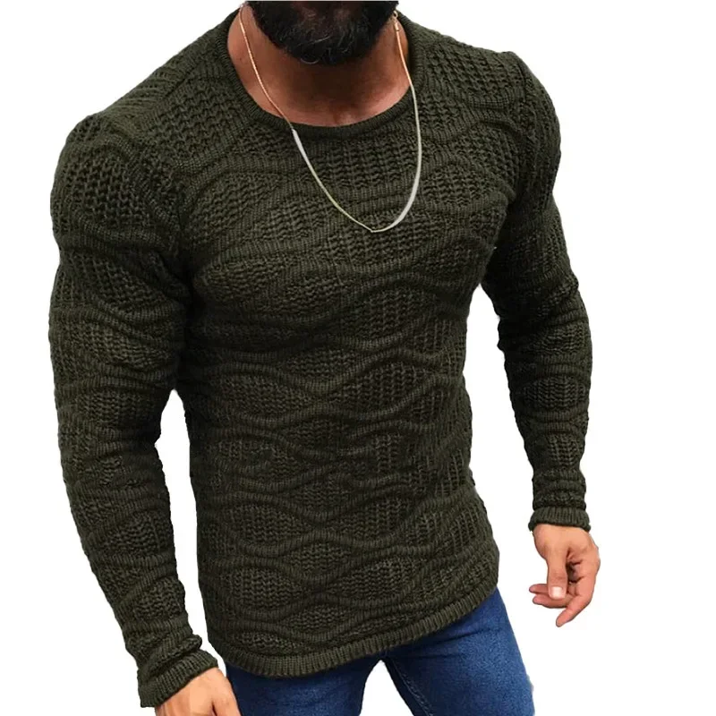 Fashion Men Sweater New Autumn Winter Slim Long Sleeve Round Neck Pullover Sweater Men Solid Color Knit Sweater Men Tops