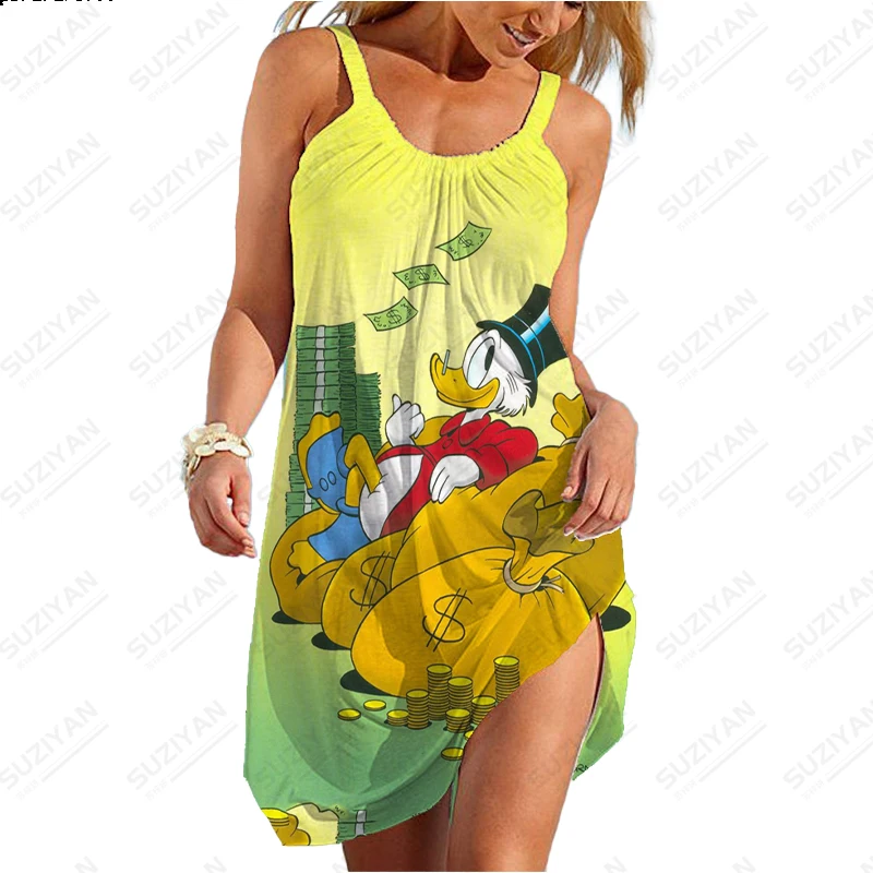 

2023 Fashion New 3D Printing Elegant Breathable Strap Dress Sexy Disney Beach Dress Casual Loose Round Neck Strap Home Dress