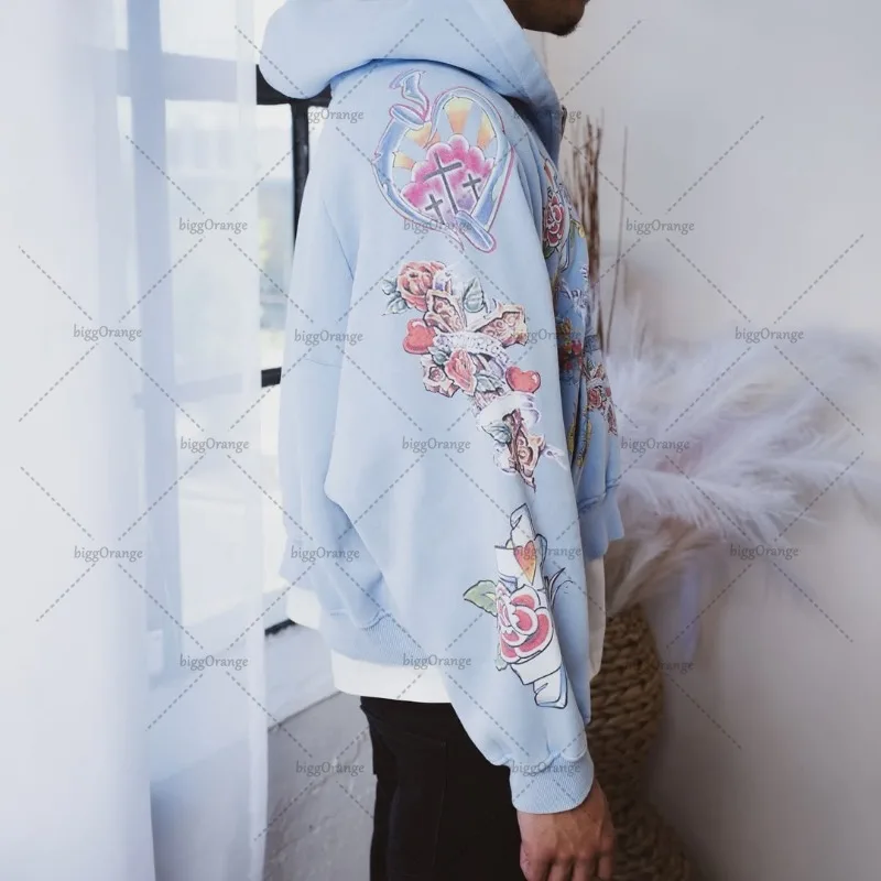 GUAPI チェーン ジッパー フーディ ラージロゴ ストリート Plus Size Harajuku High Quality Thin Fleece Hoodie Japanese