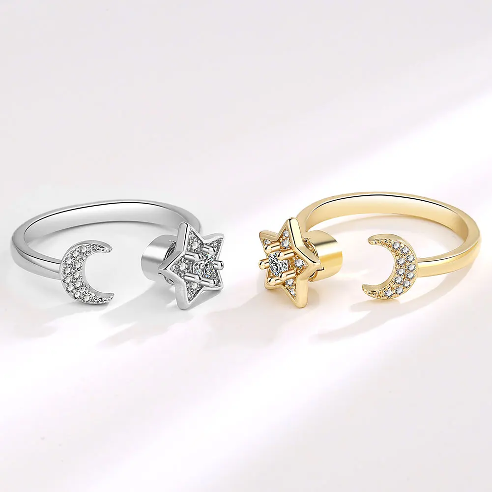 Emaille Stern Angst Knuckle Ring Für Frauen Spinner Fidgets Anti Stress Rotierenden Kupfer Hochzeit Ringe Mode Zubehör – Detail 4