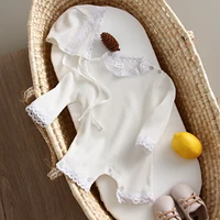 Spring Autumn Baby Girl Rompers With Hat Long Sleeve Newborn Girl Jumpsuit Cute Solid Color Baby Girl Outfits 1