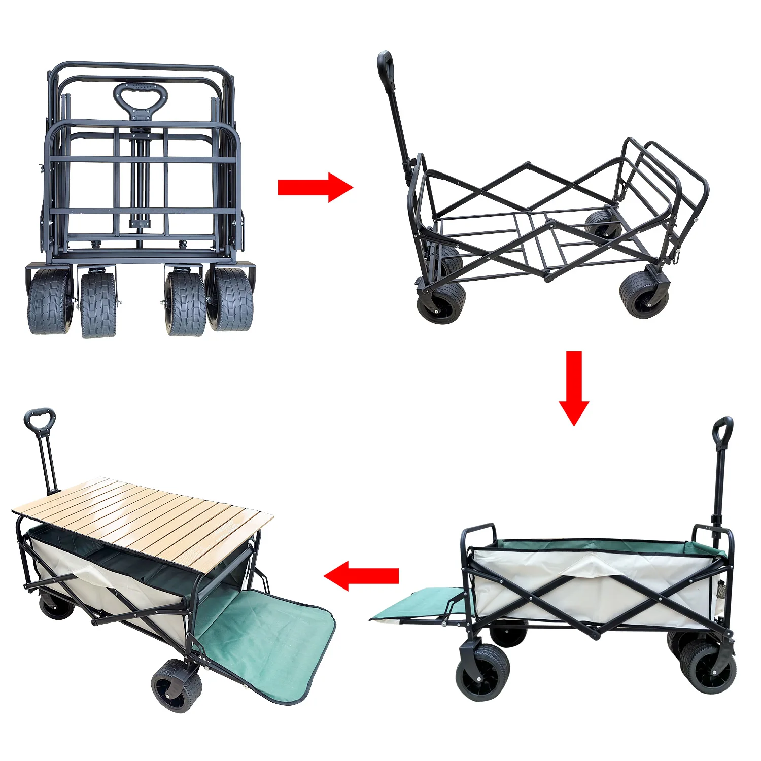 Heavy Duty Large Capacity Folding Wagon Shopping Beach Garden Pull Trolley Collapsible Folding Outdoor Portable Utility Cart