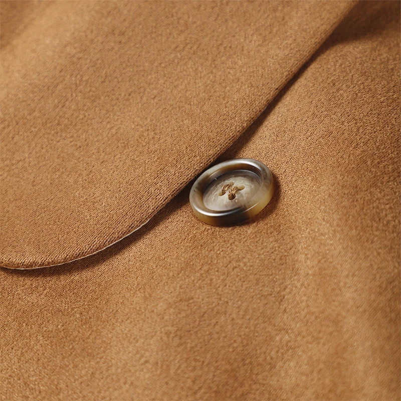 Elegant Suede Long Trench Coat Women Belt Double Breasted Full Sleeve Brown Windbreaker Autumn Lady Street Outwears New