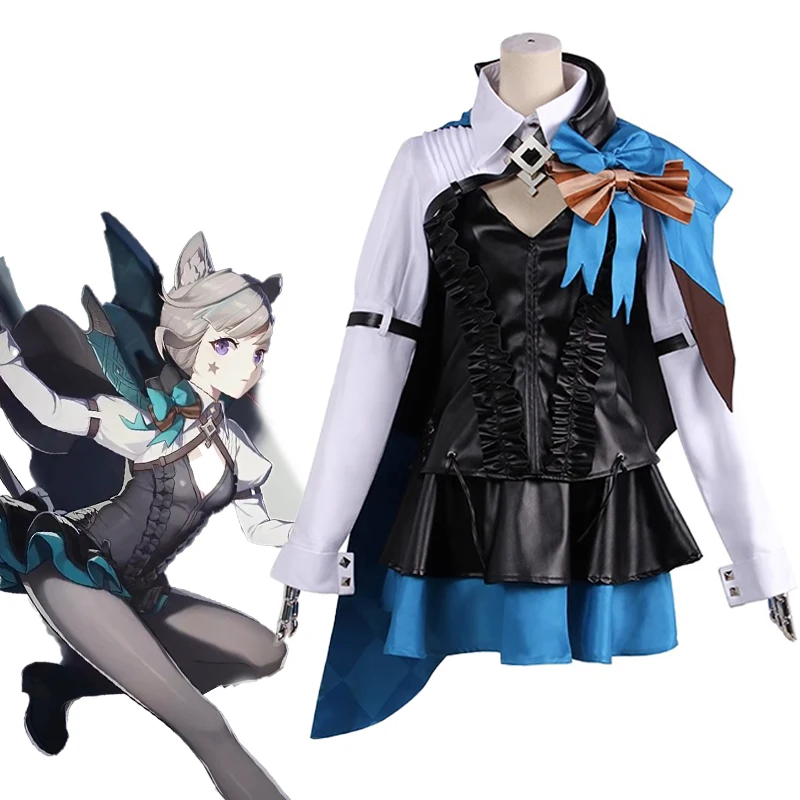 

New Genshin Impact Cosplay Wig Costume Fontaine Uniform Clothing Lynette Girl Anime Show Performance Clothes Halloween Party