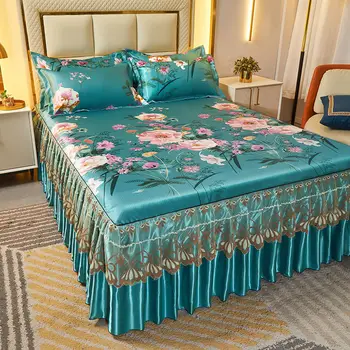 Alternative view of 2/3 Pcs Bedding Set Home Classic Lace Bed Spreads Machine Washable Bed Sheets Pillowcases with Elastic Band for Queen King Size