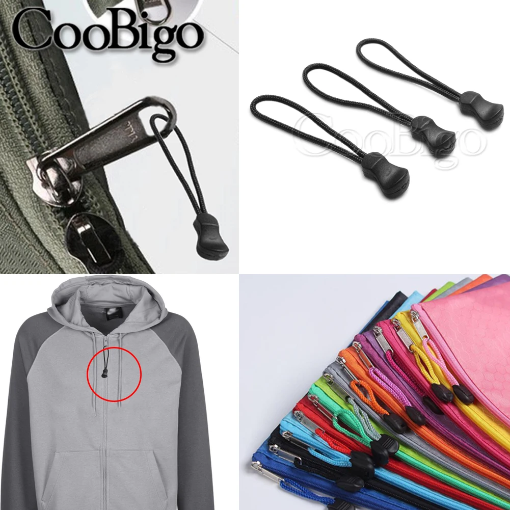 10pcs Zipper Pull Cord End Strap Lariat Replacement for Apparel Backpack Bag Sportswear Luggage Sewing Accessories Plastic