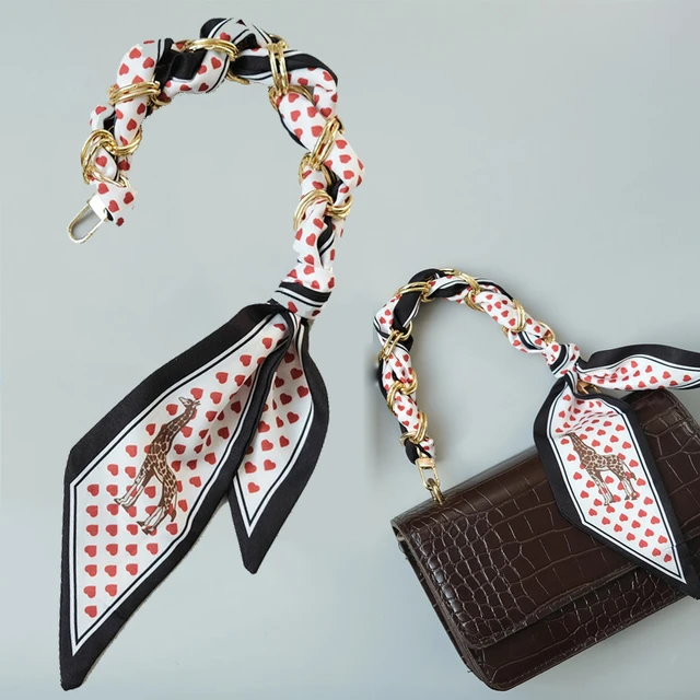 Elegant Silk Scarf Metal Purse Handle Strap Handbag Chains