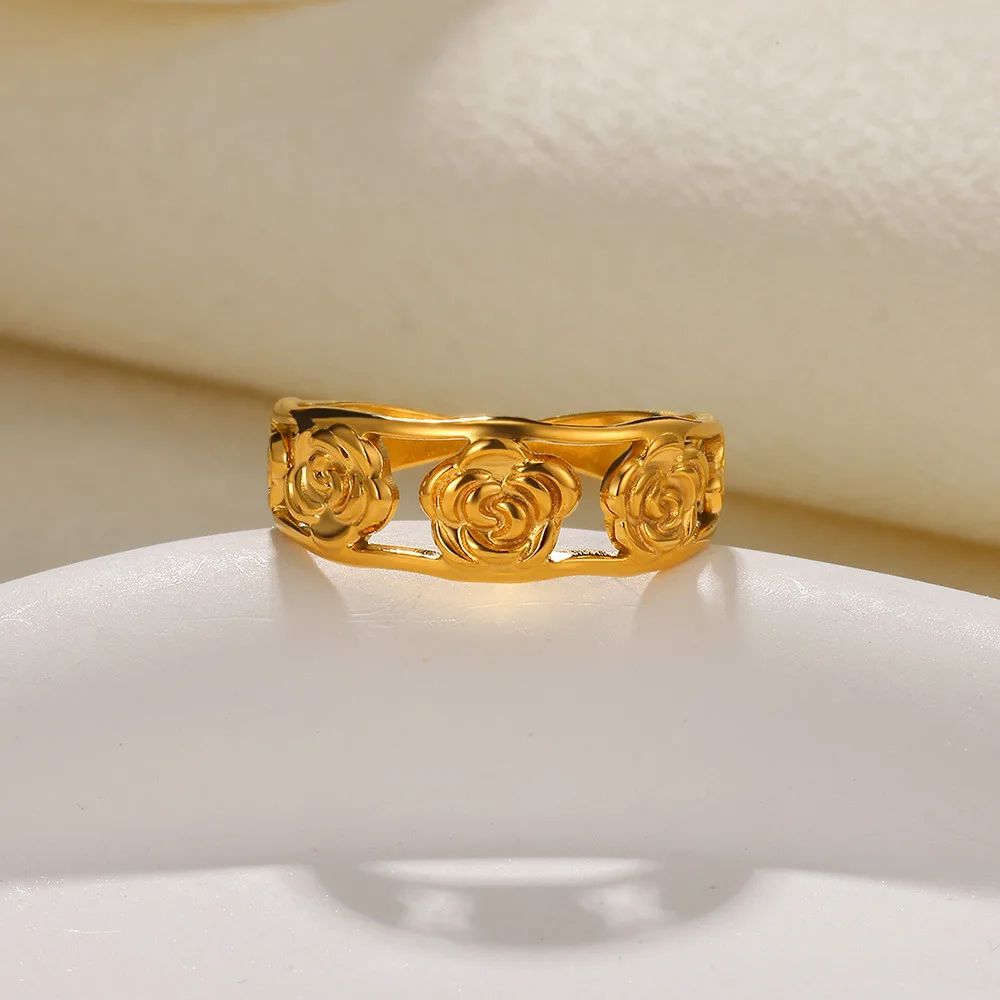 Flower Rings 316L Stainless Steel Waterproof Wedding Gift for Women