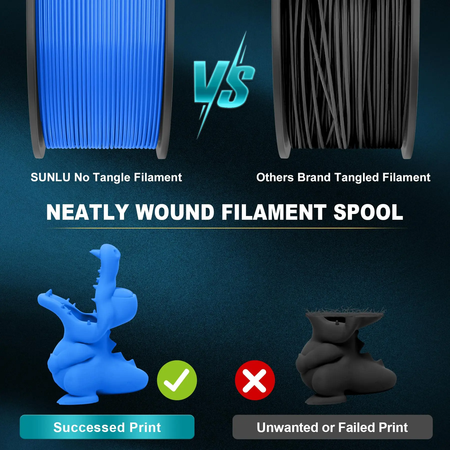 Various prints created with matte PLA filament in multiple colors