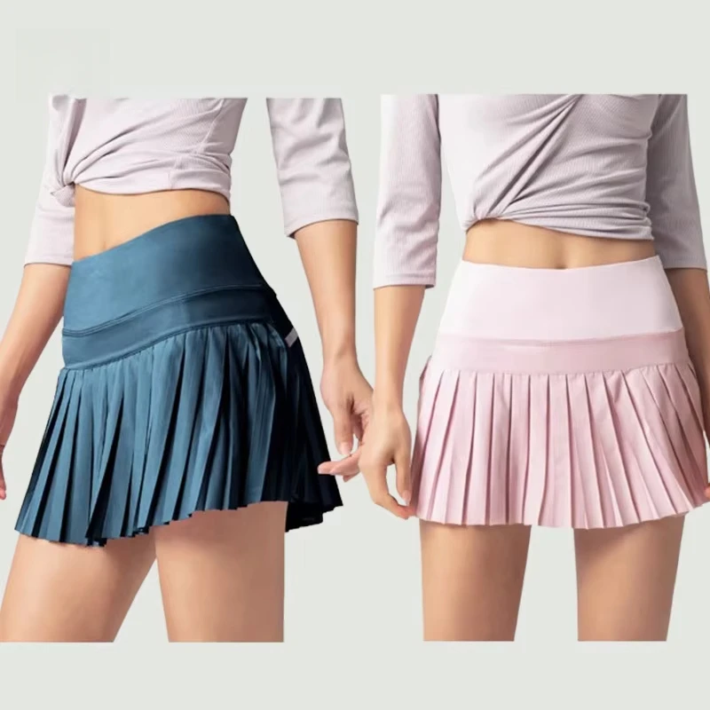 Sports Yoga Skirt Anti-Shine Fake Two Piece Fitness Pleated Tennis Skirt