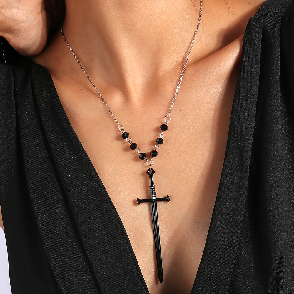Aihua Steampunk Gothic Vintage Schwert Kreuz Halskette für Frauen Männer Punk Rock Party Fantasy Kreuz Halskette Schmuck Geschenke – Detail 12