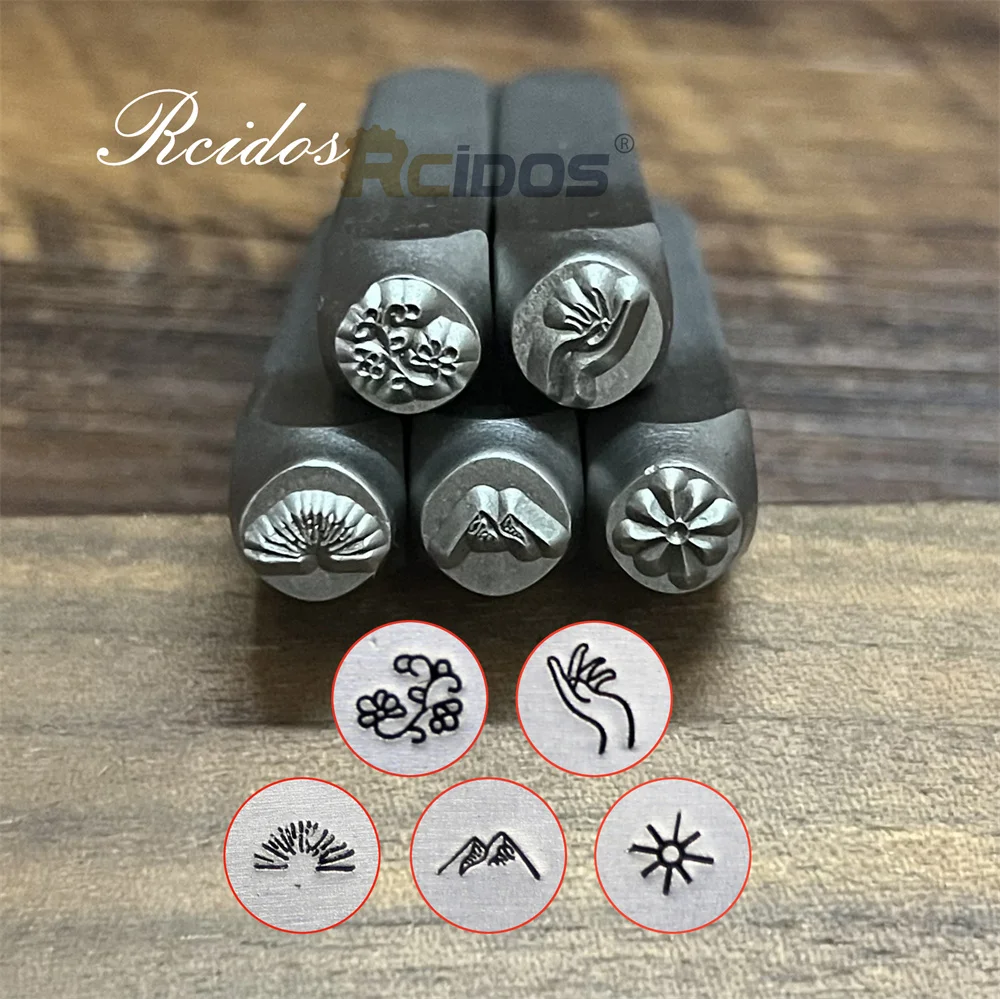 6MM Mountain Sunrise Fing Flower Branch Design Metal Jewelry Stamps DIY Bracelet/jewelry symbols steel stamp 1pcs price metal stamping tool