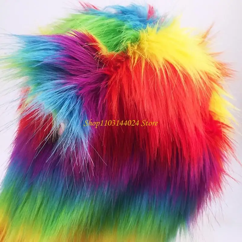 N5KE 3-in-1 Damen-Regenbogen-Kapuzenschal mit Taschenmütze, langer Schal, Handschuhe, Plüschwärmer – Detail 9