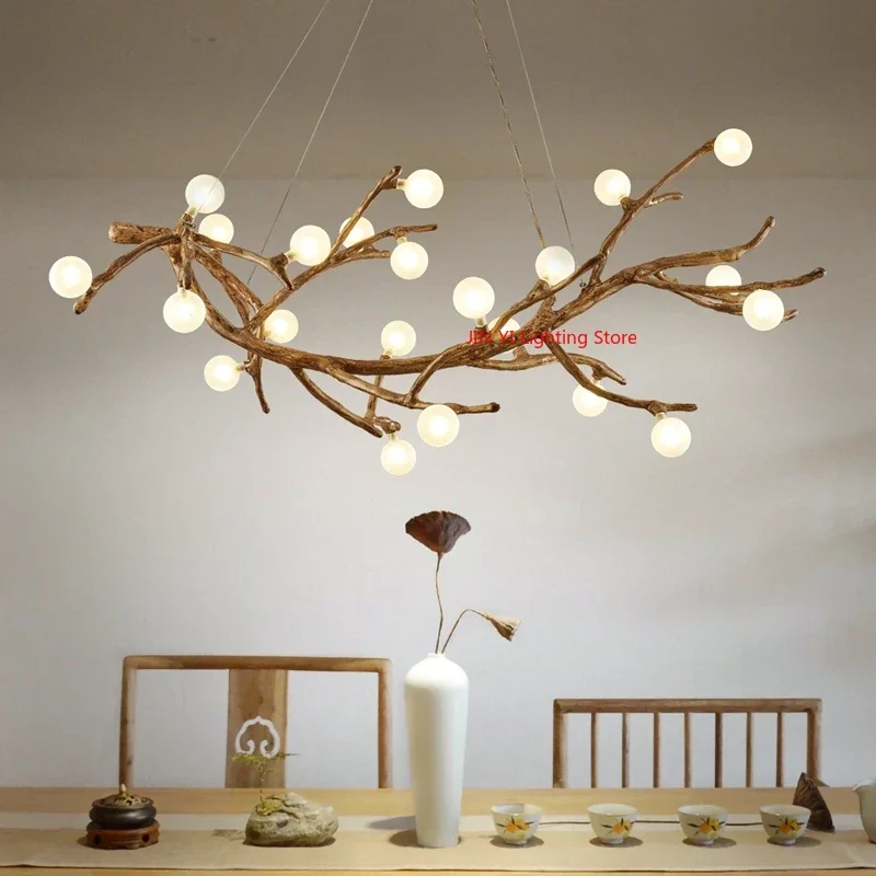 Nordic Resin Frosted Glass Estaurant Chandelier Japanese Homestay Multi Head Pendant Lights Including Light Bulbs