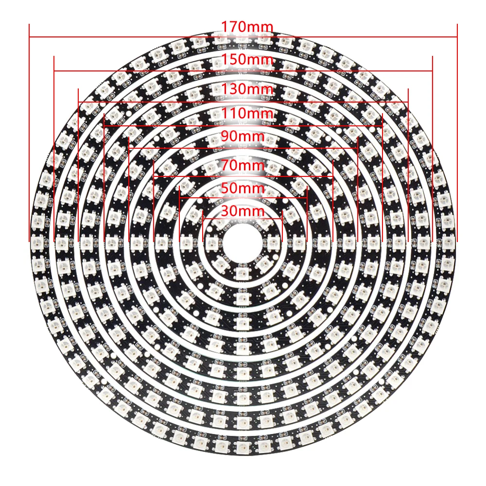 WS2812B 16/24/32/40/48/60 LED Light Ring SP110E Controller Kit WS2812 IC Individually Addressable USB Interface Connection DC5V
