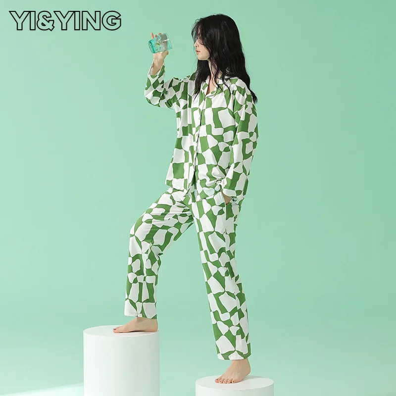 

[YI&YING] Spring and Autumn New Pull Frame Cotton Pajamas Women's Long Sleeve Pure Cotton Women's Home Furnishing Set WAZC040